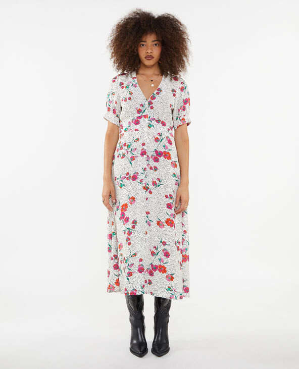 Robe longue boutonnée motif cœurs et fleurs blanc - Pimkie