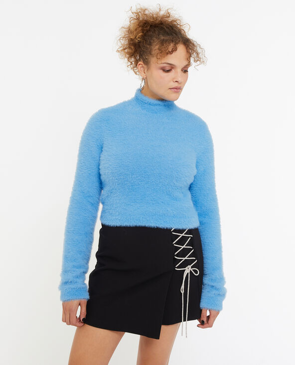 Pull cropped en maille fluffy et poilue bleu - Pimkie