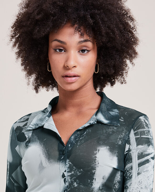 Chemisier en maille micro-mesh noir - Pimkie