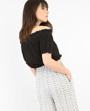 Cropped top froissé noir - Pimkie