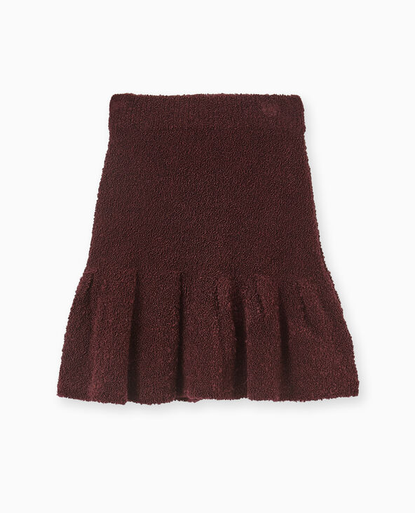 Jupe courte en maille bouclette avec volant bordeaux - Pimkie