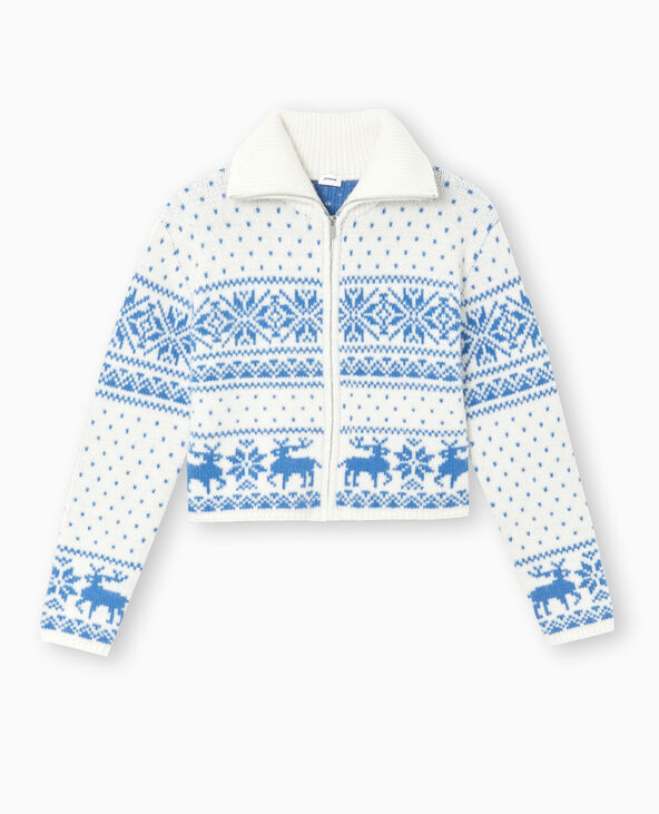 Gilet court zippé avec motifs de Noël bleu - Pimkie
