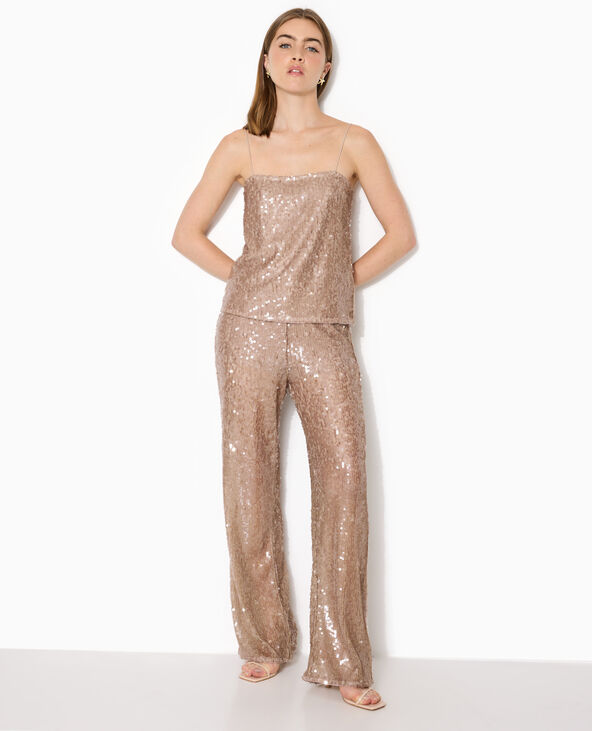 Pantalon droit en maille ajourée avec sequins doré - Pimkie