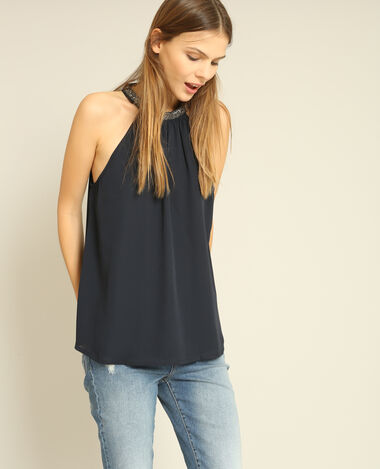 Blouse col bijoux bleu marine - Pimkie