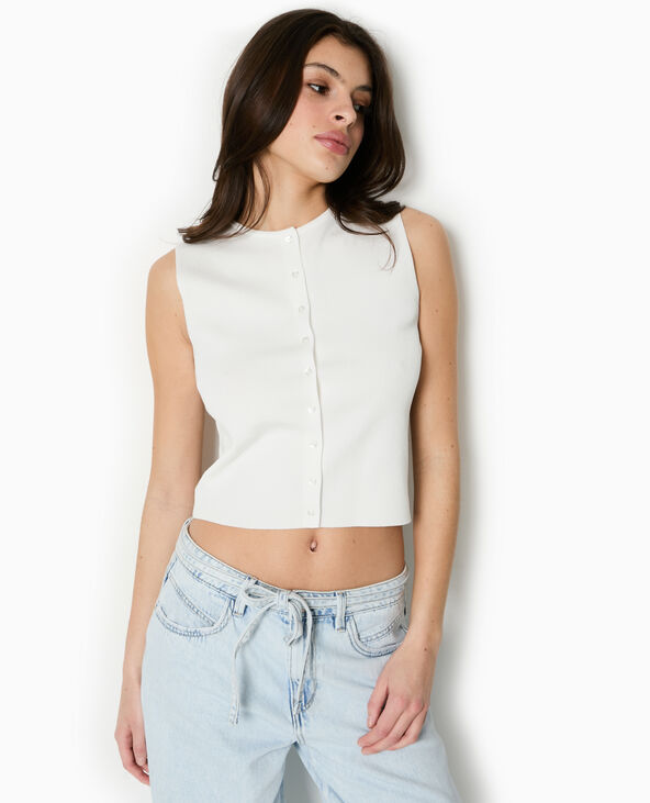 Top boutonné en maille fine blanc - Pimkie