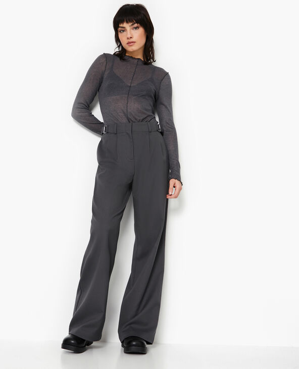 Pantalon large avec sangles à la taille gris foncé - Pimkie