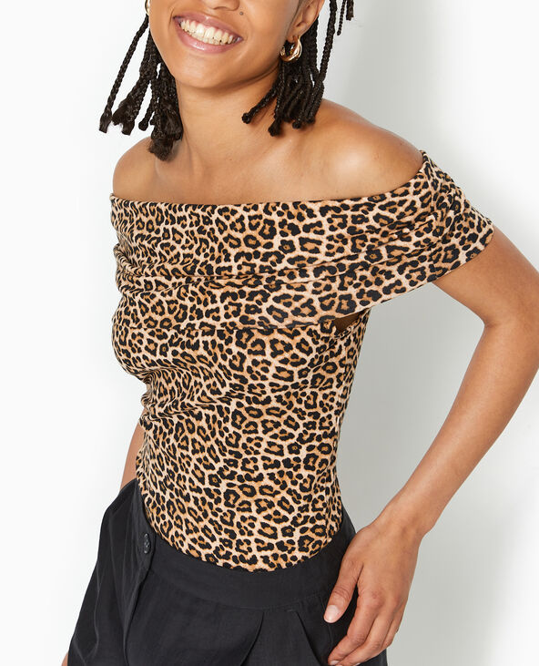 Top encolure Bardot motif léopard marron - Pimkie