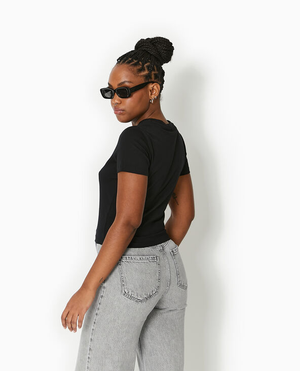 T-shirt ajusté avec print devant noir - Pimkie