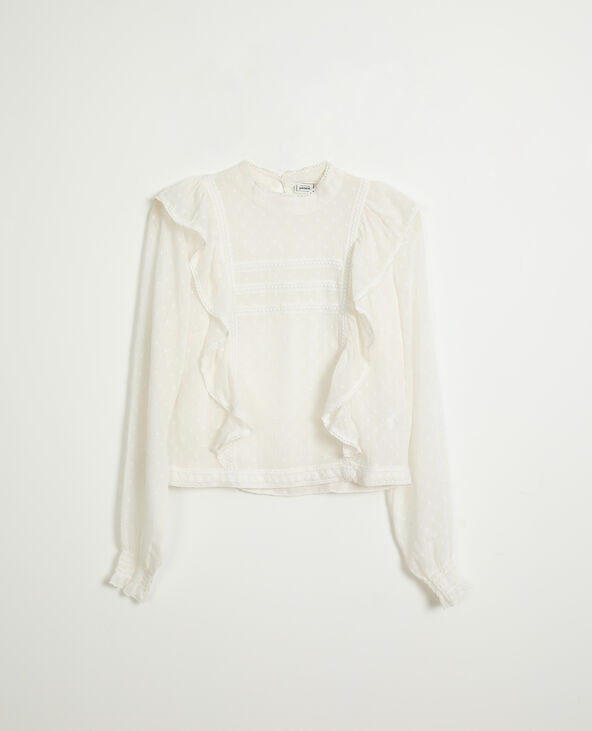 Blouse dentelle et volants blanc - Pimkie