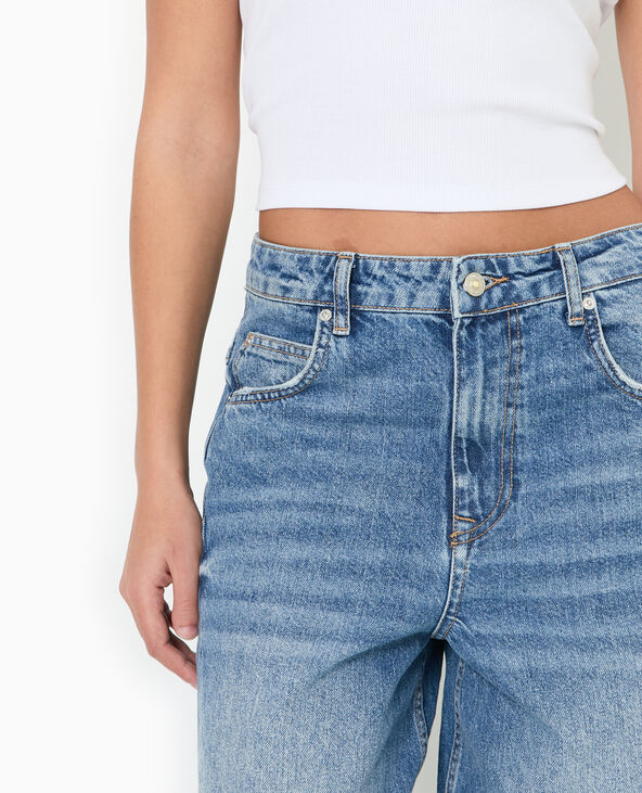 Jean loose avec coutures fantaisie et grands revers bleu - Pimkie