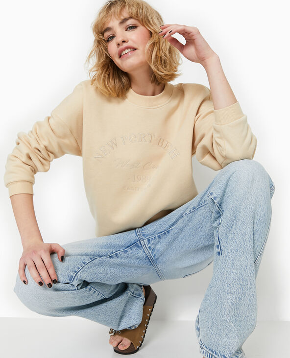Sweat avec broderie beige - Pimkie
