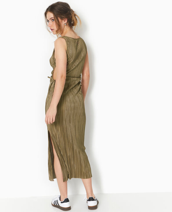 Robe longue avec cut out en tissu plissé et satiné vert kaki - Pimkie