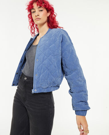 Veste quiltée en velours bleu - Pimkie