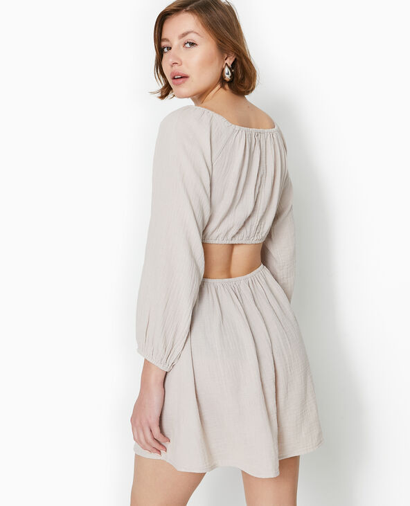 Robe courte en gaze de coton avec cut out gris clair - Pimkie