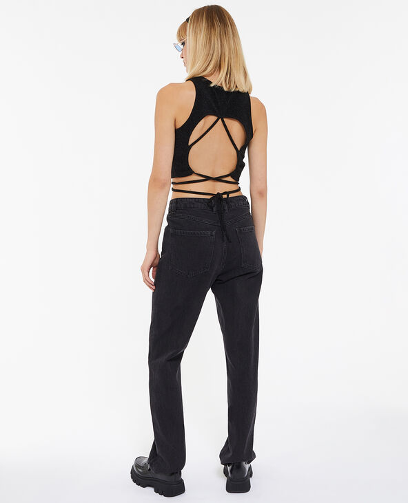 Jean droit taille haute avec strass noir - Pimkie