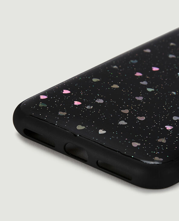 Coque iPhone "cœurs" noir - Pimkie