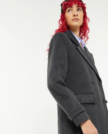 Manteau long en drap de laine gris foncé - Pimkie