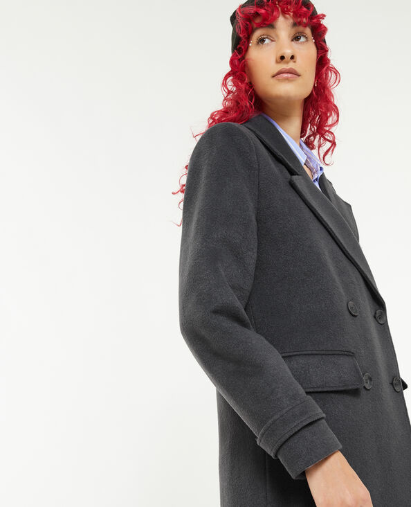 Manteau long en drap de laine gris foncé - Pimkie