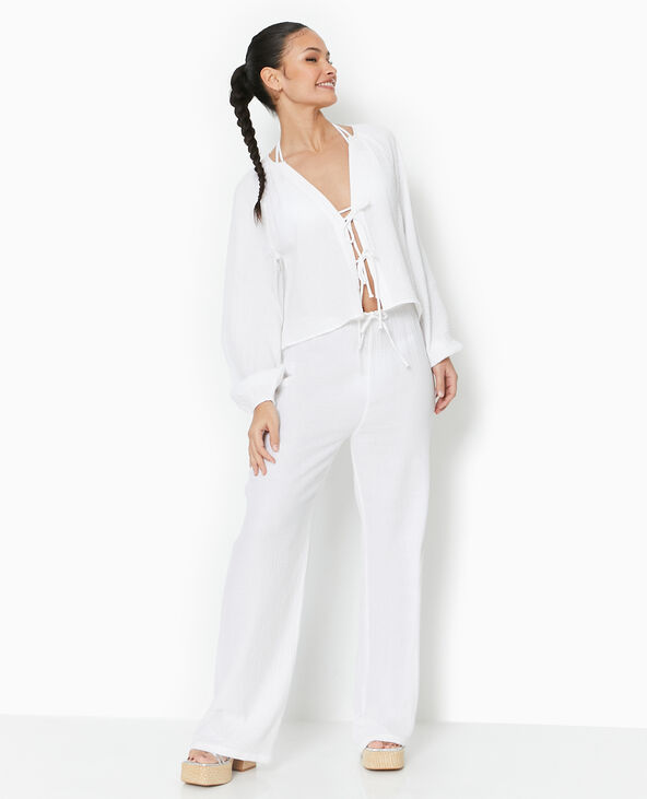 Pantalon large en gaze de coton blanc - Pimkie