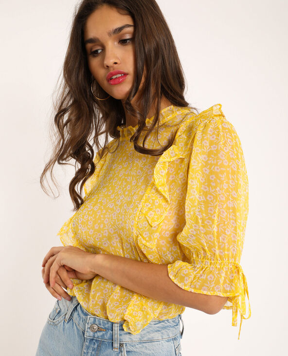 Blouse à volants jaune - Pimkie