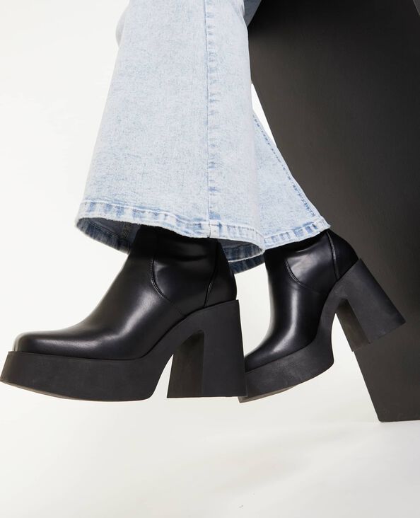 Boots plateforme à talon bouts carrés noir - Pimkie