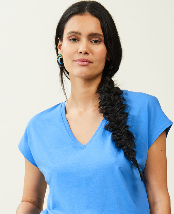 T-shirt col V manches courtes bleu - Pimkie