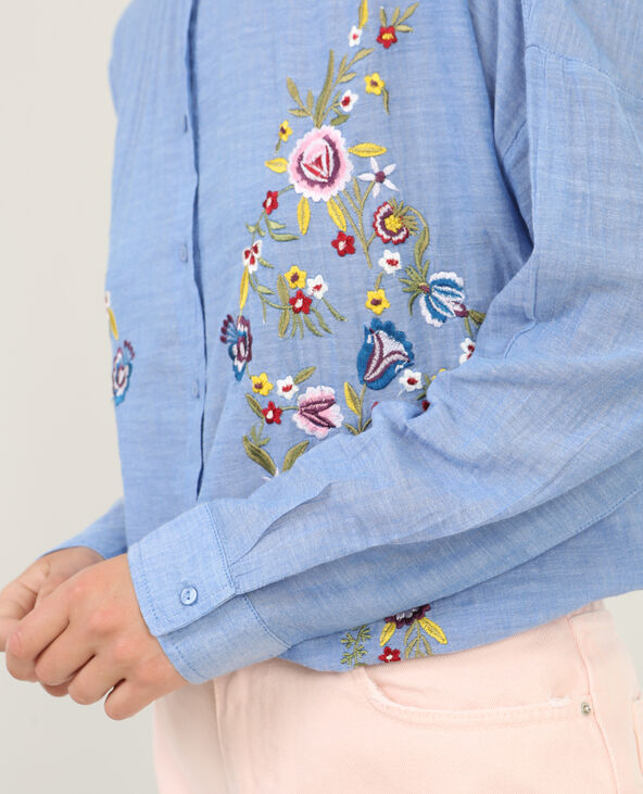 Chemise brodée bleu - Pimkie