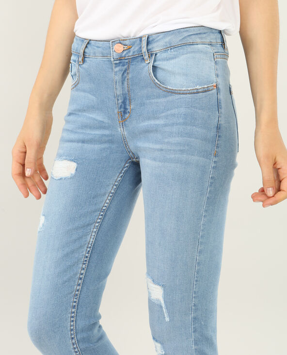 Jean skinny destroy à revers bleu clair - Pimkie