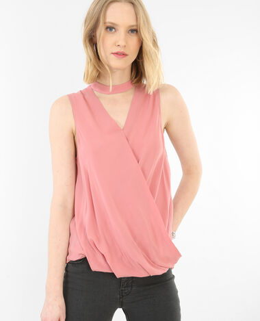 Top croisé col choker vieux rose - Pimkie