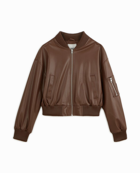 Blouson bomber en simili cuir marron - Pimkie