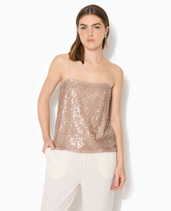 Top dos ouvert en maille ajourée avec sequins doré - Pimkie