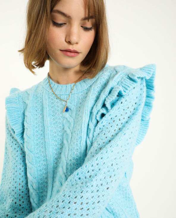 Pull torsadé à volants bleu - Pimkie