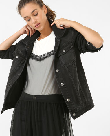 Veste en jean à message noir - Pimkie