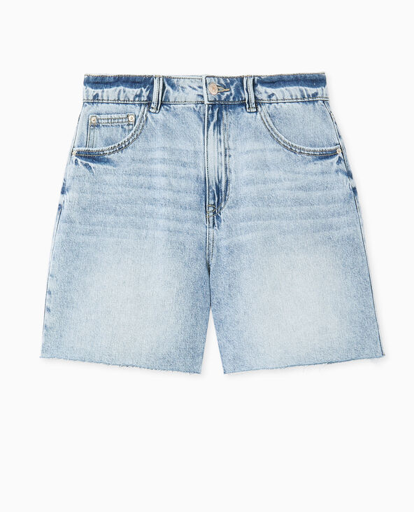 Short en jean taille haute avec bas coupés bleu - Pimkie