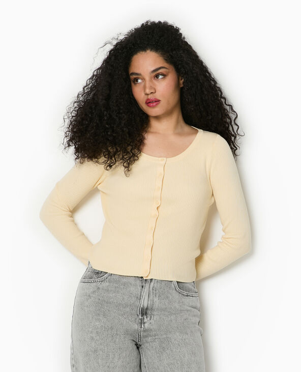 Gilet col rond en maille côtelée Jaune pâle - Pimkie