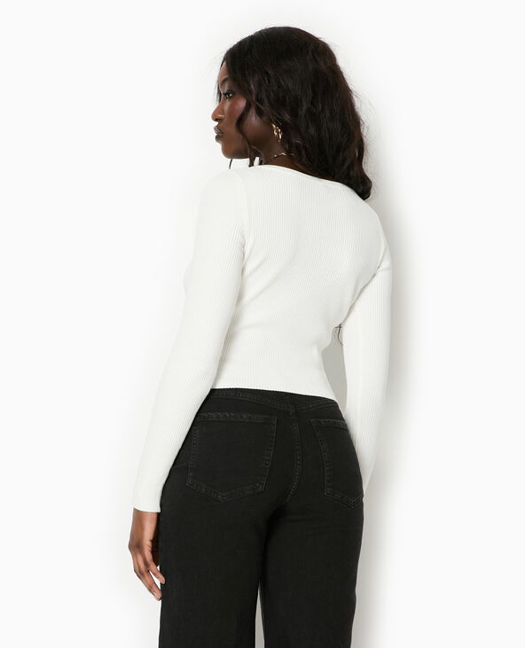 Gilet col rond en maille côtelée blanc - Pimkie