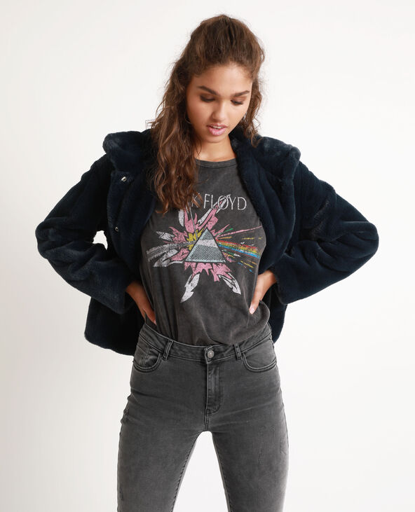 Manteau court en fausse fourrure bleu foncé - Pimkie
