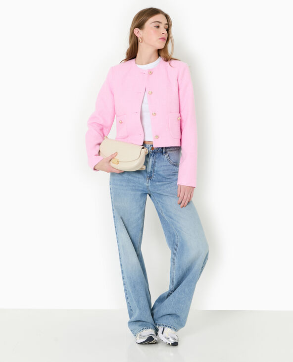 Veste droite et courte en tweed rose - Pimkie