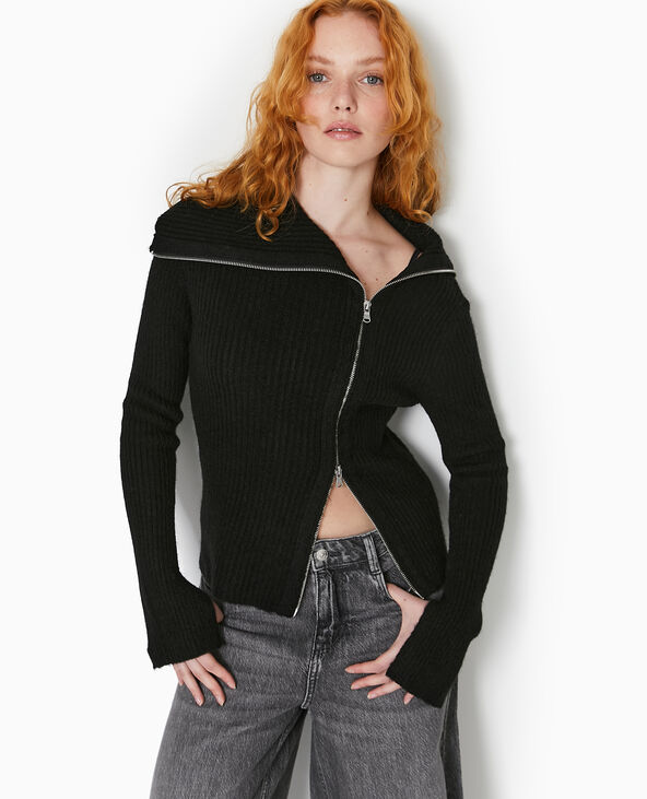 Gilet zippé en maille côtelée noir - Pimkie