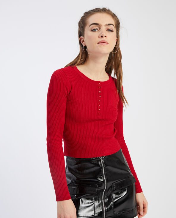Pull boutonné rouge - Pimkie