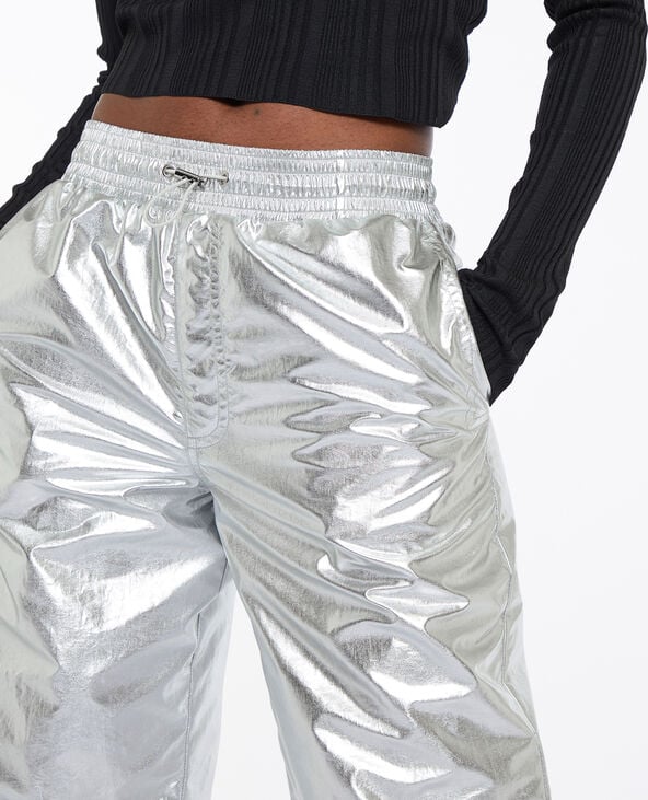 Pantalon parachute avec liens élastiqués argenté - Pimkie