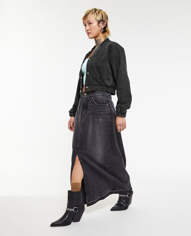 Bomber court en toile denim noir - Pimkie