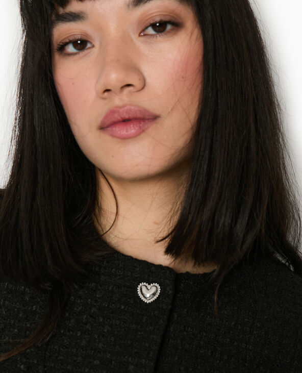 Veste courte en tweed avec boutons cœur noir - Pimkie