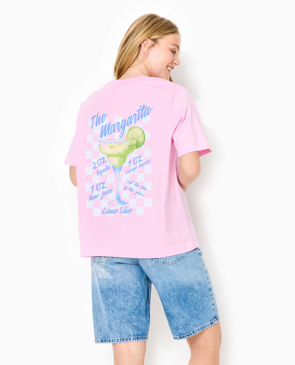 T-shirt oversize avec print poitrine et dos rose - Pimkie