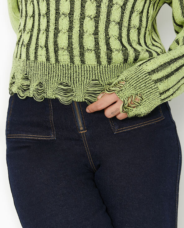 Pull en maille fantaisie avec effet destroy jaune - Pimkie