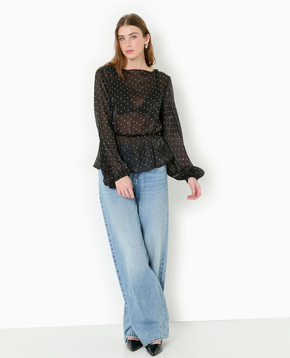 Tunique en tissu transparent et strass noir - Pimkie
