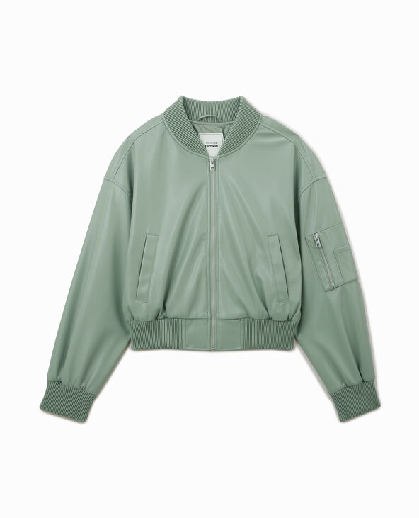 Blouson bomber en simili cuir vert clair - Pimkie