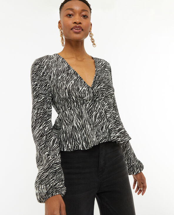 Blouse cache-cœur en tissu fluide noir - Pimkie
