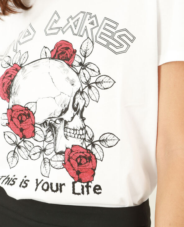 T-shirt tête de mort glitter blanc - Pimkie