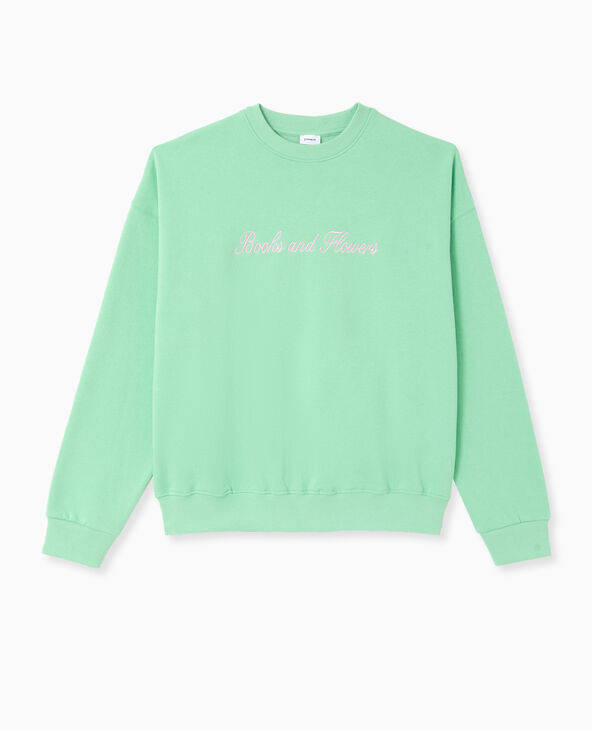 Sweat oversize avec broderies devant et dos vert clair - Pimkie
